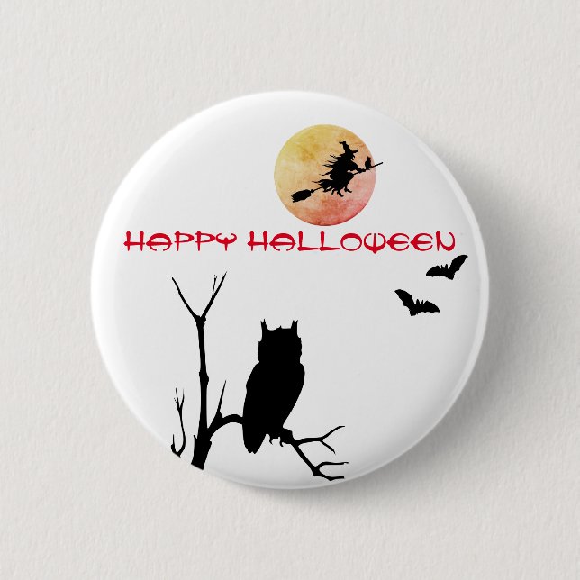 Badge Rond 5 Cm Bouton épingle Halloween Witchween Lune (Devant)