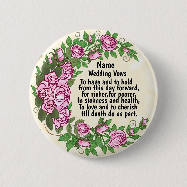 Badge Rond 5 Cm Bouton épingle Joli Mariage Rose Vows (Devant)