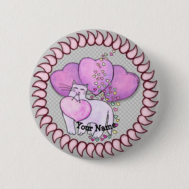 Badge Rond 5 Cm Bouton épinglé Love Heart Cat (Devant)