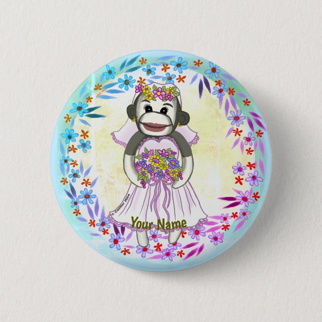 Badge Rond 5 Cm Bouton épingle mariage de la mariée de singe de ré (Devant)