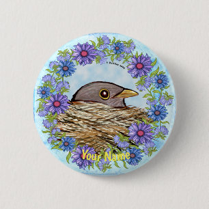 Badge Rond 5 Cm Bouton épinglé Oiseau Dans Nid