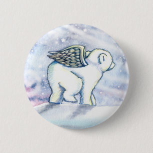 Badge Rond 5 Cm Bouton épinglé Ourson polaire ange