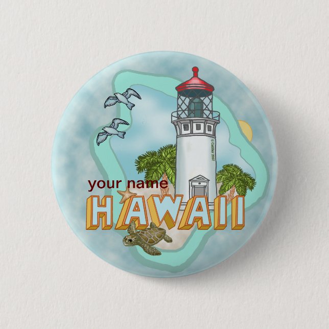 Badge Rond 5 Cm Bouton épinglé phare d'Hawaii (Devant)