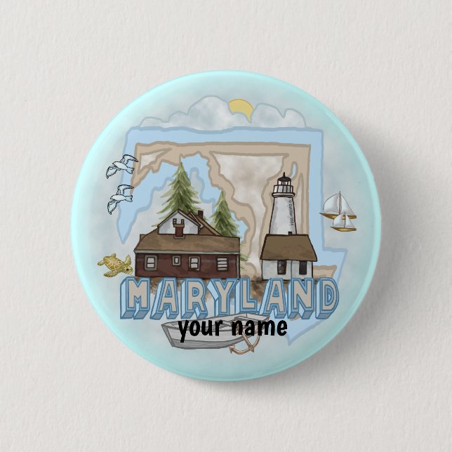 Badge Rond 5 Cm Bouton épinglé phare du Maryland (Devant)