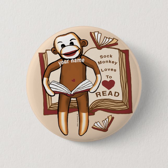 Badge Rond 5 Cm Bouton épinglé Singe de chaussette lisant (Devant)