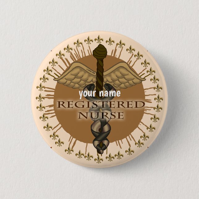 Badge Rond 5 Cm Bouton épinglette de l'infirmière autorisée Caduce (Devant)