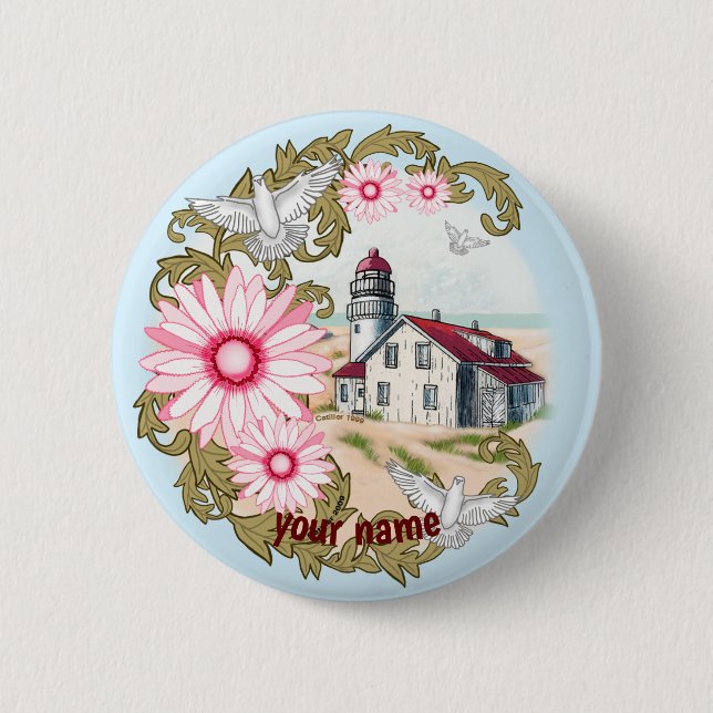 Badge Rond 5 Cm Bouton épinglette du phare rose Daisy (Devant)
