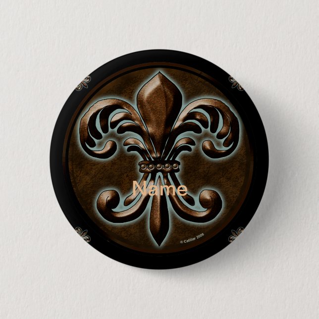 Badge Rond 5 Cm Bouton épinglette Fleur De Lis (Devant)