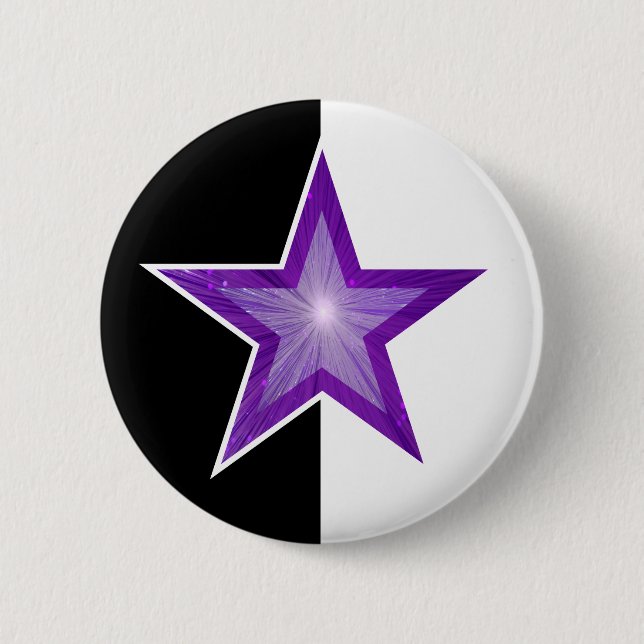 Badge Rond 5 Cm Bouton étoile violette noir blanc (Devant)