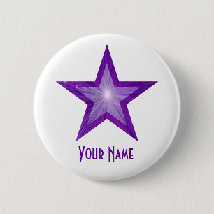 Badge Rond 5 Cm Bouton étoile violette 'Votre nom' blanc