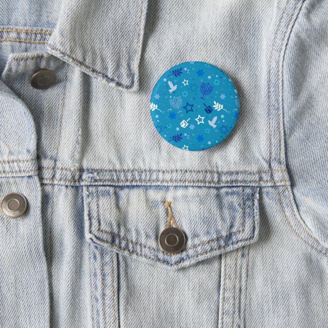 Badge Rond 5 Cm Bouton Étoiles Hanoukka (En situation)