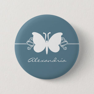 Badge Rond 5 Cm Bouton Faded Blue Butterfly Swirls