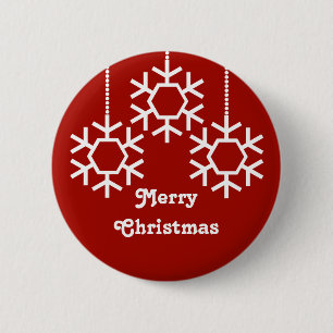 Badge Rond 5 Cm Bouton Falling Snowflakes, Rouge foncé
