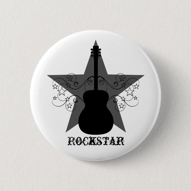 Badge Rond 5 Cm Bouton Fancy Guitar Star Fwirls, Noir (Devant)