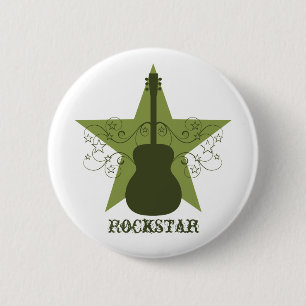 Badge Rond 5 Cm Bouton Fancy Guitar Star Fwirls, Vert