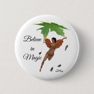 Badge Rond 5 Cm Bouton Fée Cute Avec Ailes Brown