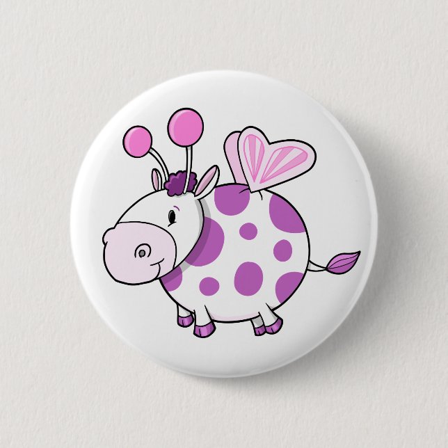 Badge Rond 5 Cm Bouton féerique de vache à papillon mignon superbe (Devant)