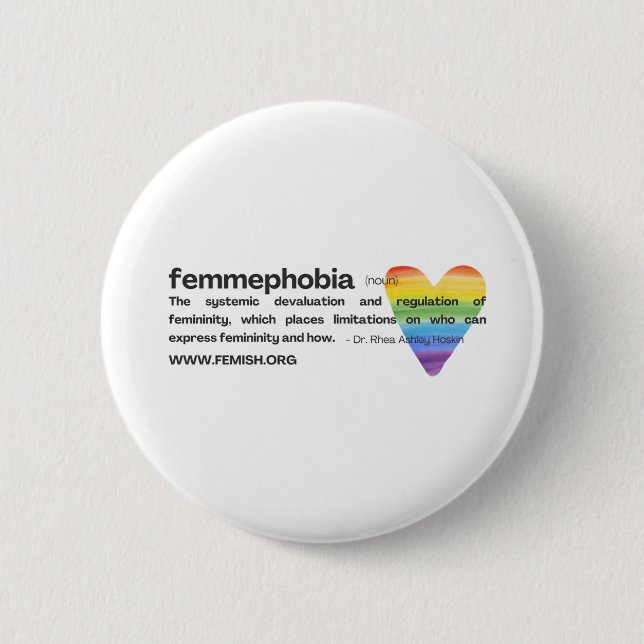 Badge Rond 5 Cm Bouton Femmephobie Coeur arc-en-ciel (Devant)
