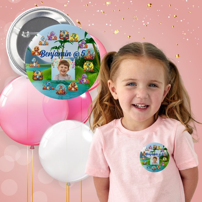 Badge Rond 5 Cm Bouton fête d'anniversaire Éffrayant Baby Dino Thè (Créateur téléchargé)
