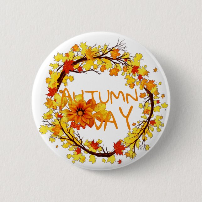 Badge Rond 5 Cm Bouton feuille du jour d'automne (Devant)