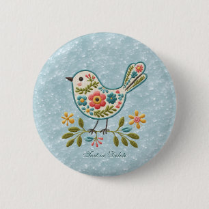 Badge Rond 5 Cm Bouton Feuille vert floral Little Bird