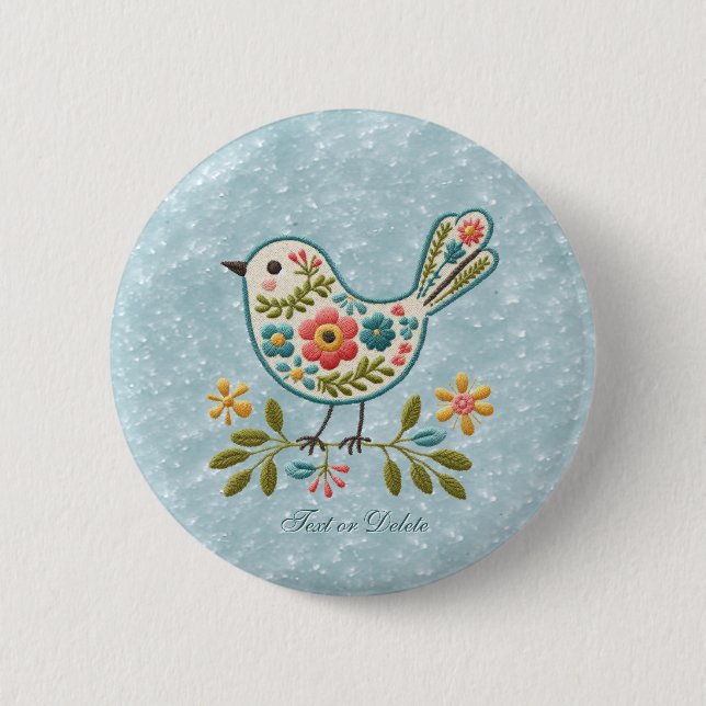 Badge Rond 5 Cm Bouton Feuille vert floral Little Bird (Devant)