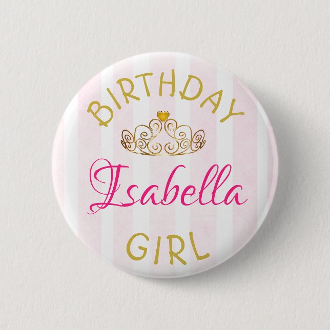 Badge Rond 5 Cm Bouton Fille d'anniversaire (Devant)
