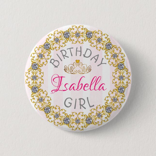 Badge Rond 5 Cm Bouton Fille d'anniversaire (Devant)