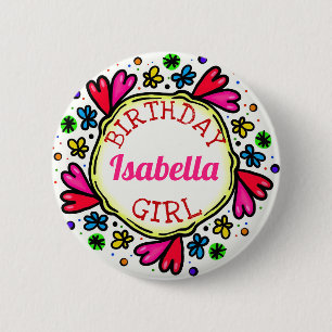 Badge Rond 5 Cm Bouton Fille d'anniversaire