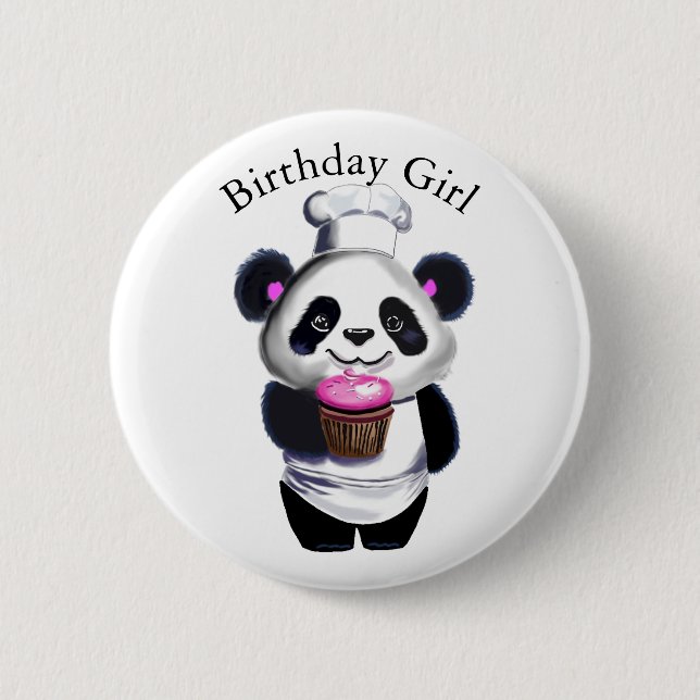 Badge Rond 5 Cm Bouton fille d'anniversaire de l'ours Panda mignon (Devant)