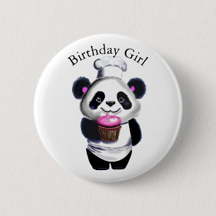 Badge Rond 5 Cm Bouton fille d'anniversaire de l'ours Panda mignon