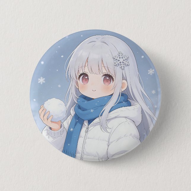Badge Rond 5 Cm Bouton Fille d'Hiver  (Devant)