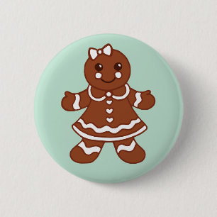 Badge Rond 5 Cm Bouton Fille en Pain d'Épice de Noël à la Menthe