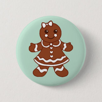 Badge Rond 5 Cm Bouton Fille en Pain d'Épice de Noël à la Menthe