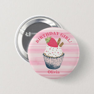 Badge Rond 5 Cm Bouton fille rose anniversaire