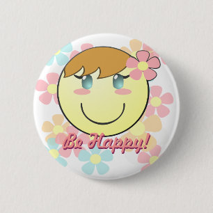 Badge Rond 5 Cm Bouton Fille Smiley
