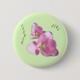 Badge Rond 5 Cm Bouton Fille Tulipes Roses Sunny