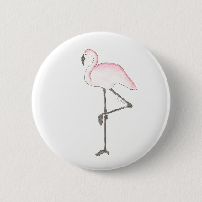 Badge Rond 5 Cm Bouton Flamant rose (Devant)