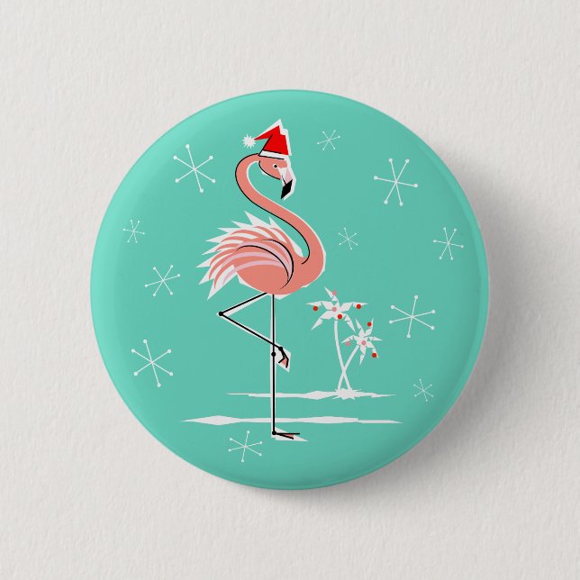 Badge Rond 5 Cm Bouton Flamant rose de Noël ronde (Devant)