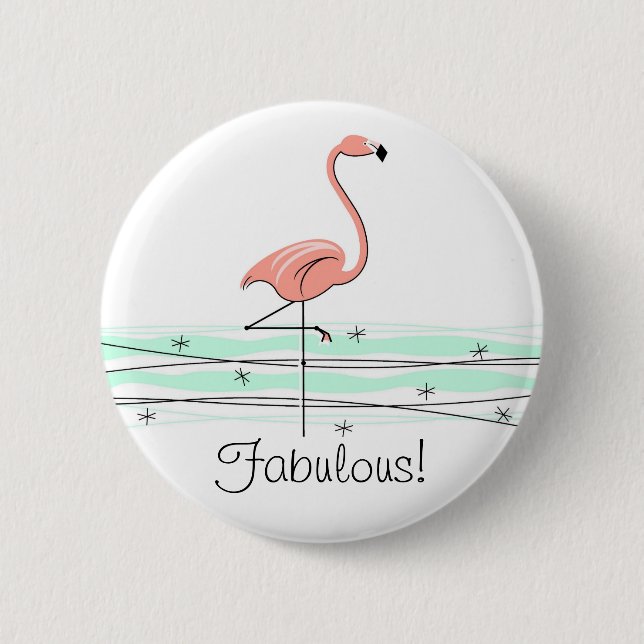 Badge Rond 5 Cm Bouton Flamant rose Océan 'Fabuleux ! ' (Devant)