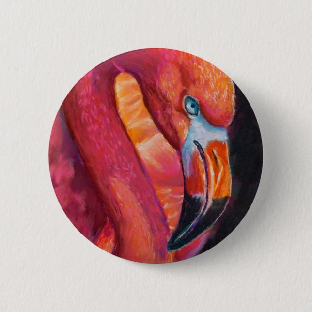 Badge Rond 5 Cm Bouton Flamant rose rose (Devant)