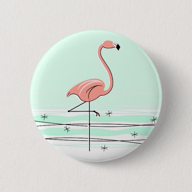 Badge Rond 5 Cm Bouton Flamant rose vert (Devant)