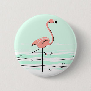Badge Rond 5 Cm Bouton Flamant rose vert