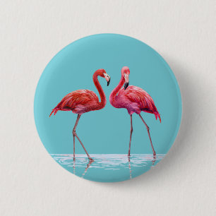 Badge Rond 5 Cm Bouton Flamants roses