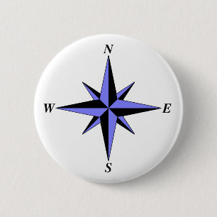 Badge Rond 5 Cm Bouton Flèche nord bleue