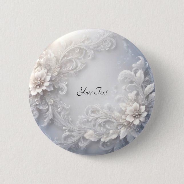 Badge Rond 5 Cm Bouton Fleur Blanche Élégant (Devant)
