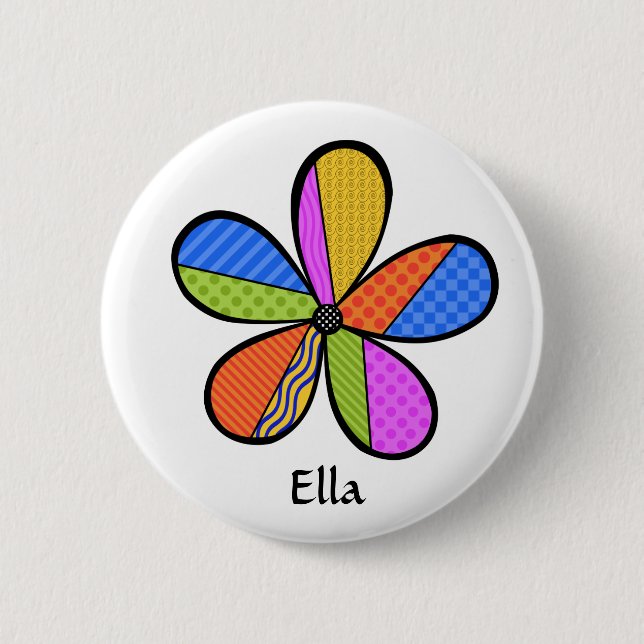 Badge Rond 5 Cm Bouton Fleur Cubisme Whimsical (Devant)