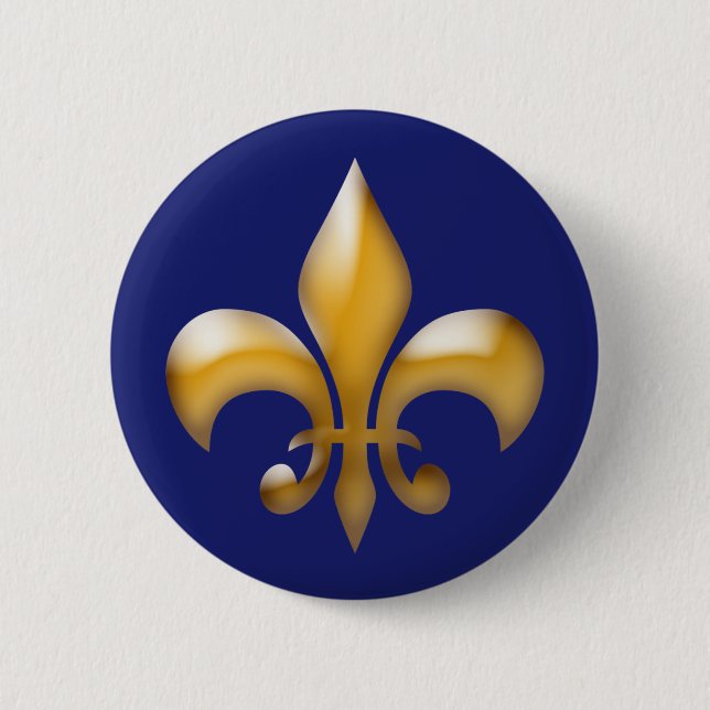 Badge Rond 5 Cm Bouton Fleur de Lis en Marine et Or (Devant)