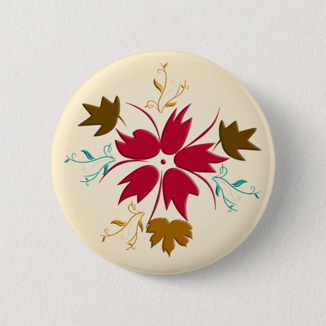 Badge Rond 5 Cm Bouton Fleur de Noël rouge (Devant)