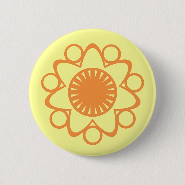 Badge Rond 5 Cm Bouton Fleur de Vie, Orange (Devant)
